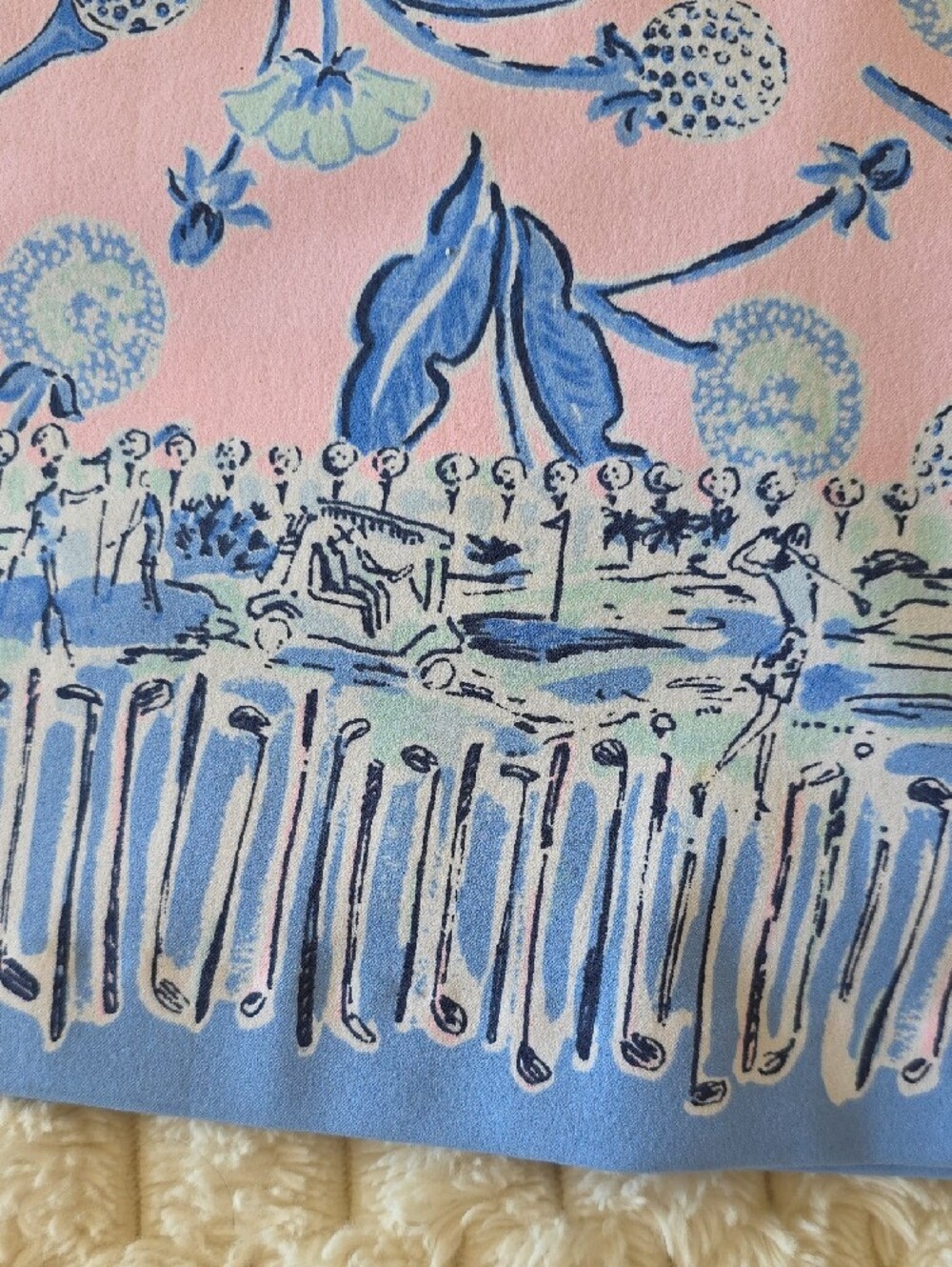 Lilly Pulitzer Pink Mini Skirt with Blue Floral Border Pattern - Picture 2 of 6